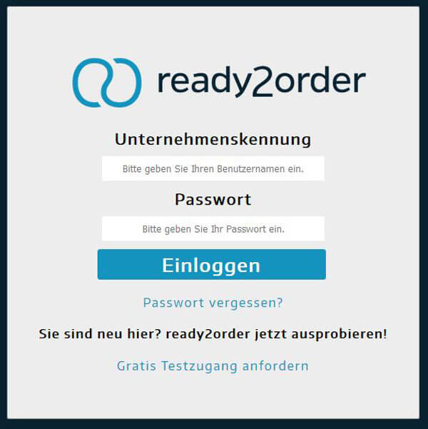 Browserseite, bei der du dich beim Kassensystem ready2order einloggen kannst