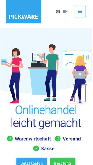 Pickware Webseite auf dem Smartphone