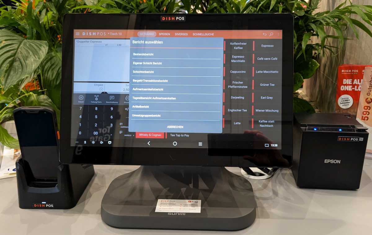 DISH POS setup mit Handheld, Montor und Bondrucker